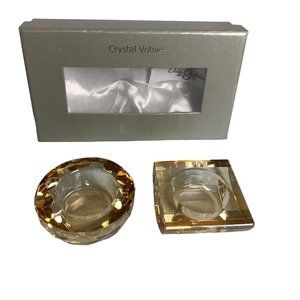 Oleg Cassini Honey Iridescent Crystal Votive Candle Holders Faceted Set of 2 Box